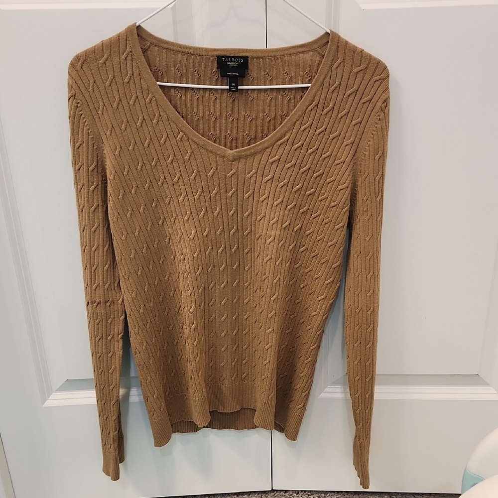 Talbots V-Neck Cable Knit Sweater - Brown